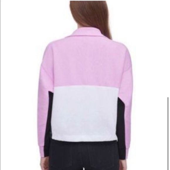 DKNY Pink White & Black Colorblock Tech Pullover Sweatshirt Anorak - Picture 4 of 12